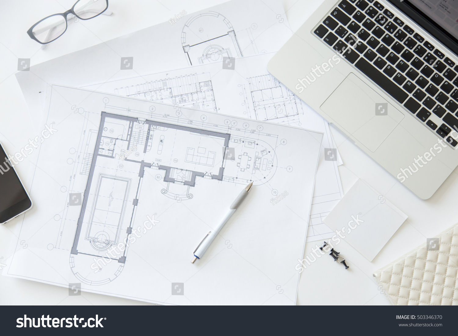 Architecture Drawing Desk top view working desk laptop glasses stock photo 503346370 Architecture Drawing Desk top view working desk laptop glasses stock photo 503346370
