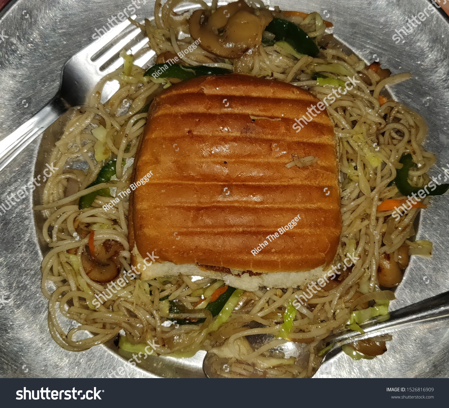 Top View Burger Chow Mein Stock Photo Edit Now
