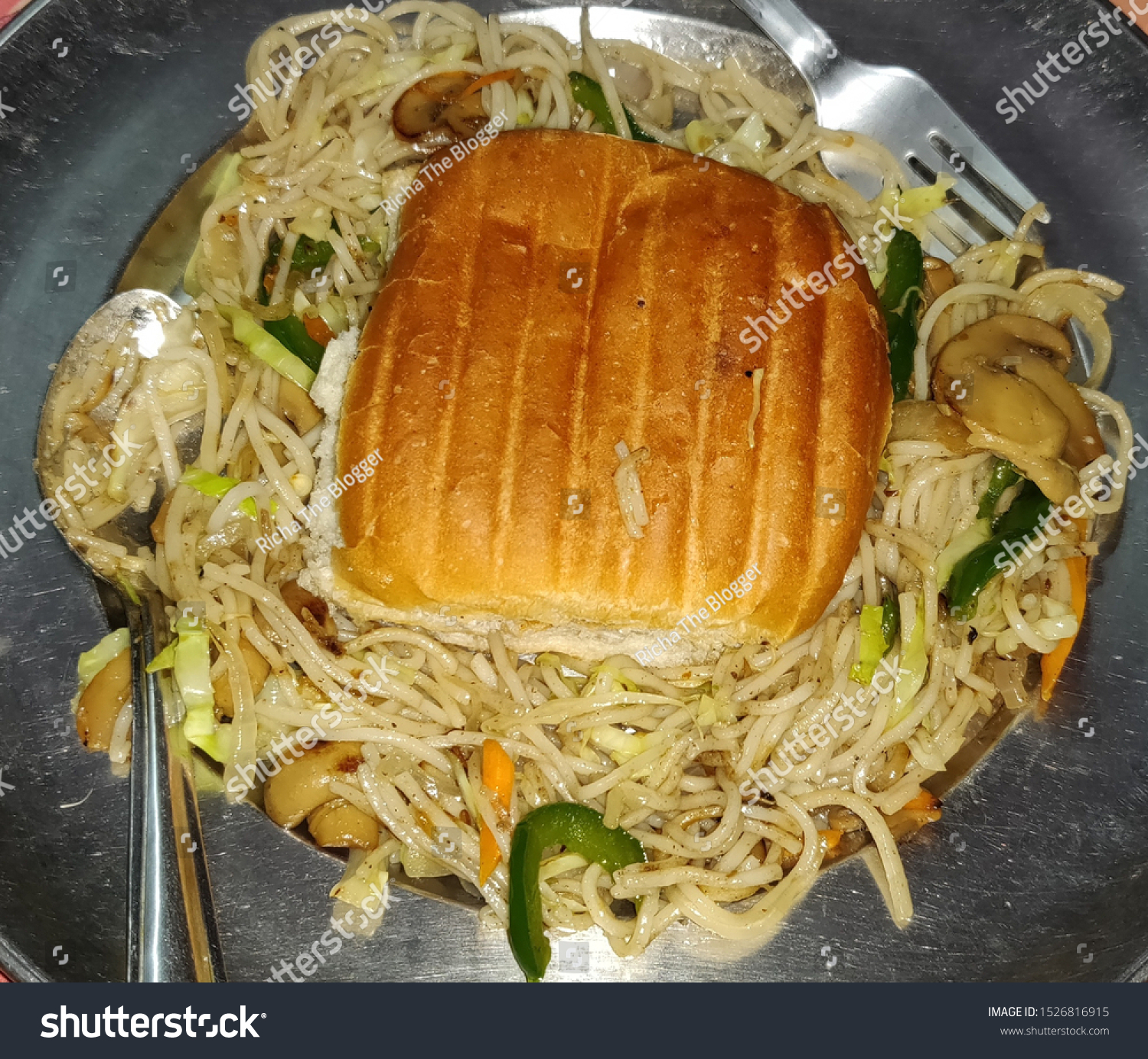 Top View Burger Chow Mein Stock Photo Edit Now