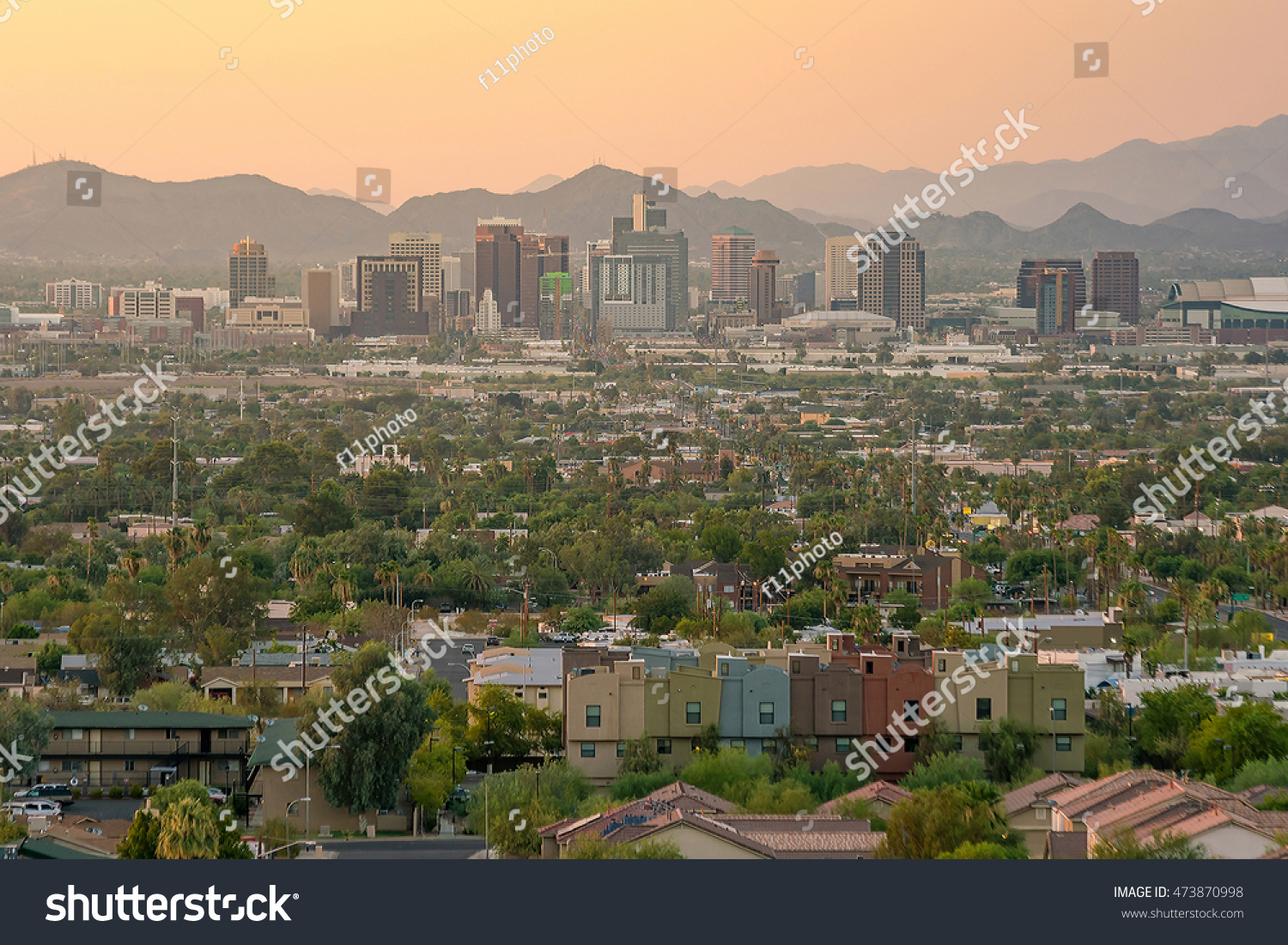 Top View Downtown Phoenix Arizona Sunset Stock Photo (Edit Now) 473870998