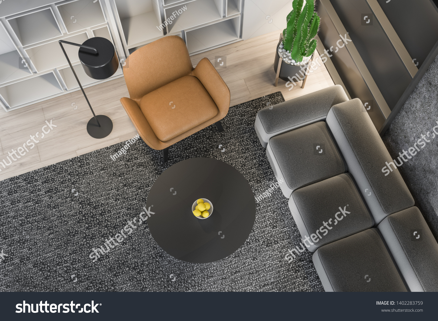 Top View Minimalistic Living Room Concrete Stock Illustration ...