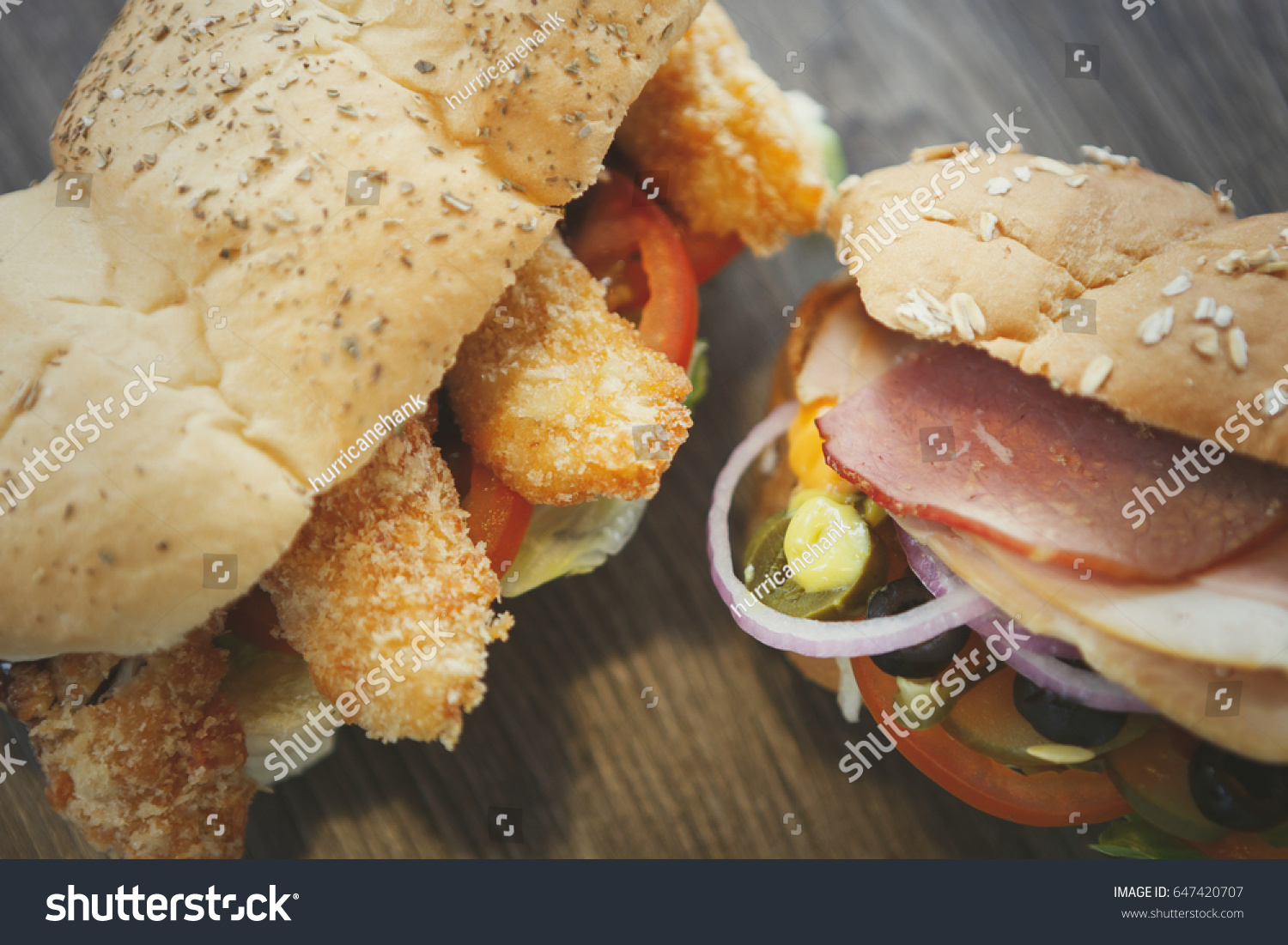 Top View On Sandwiches On Table Stock Photo Edit Now