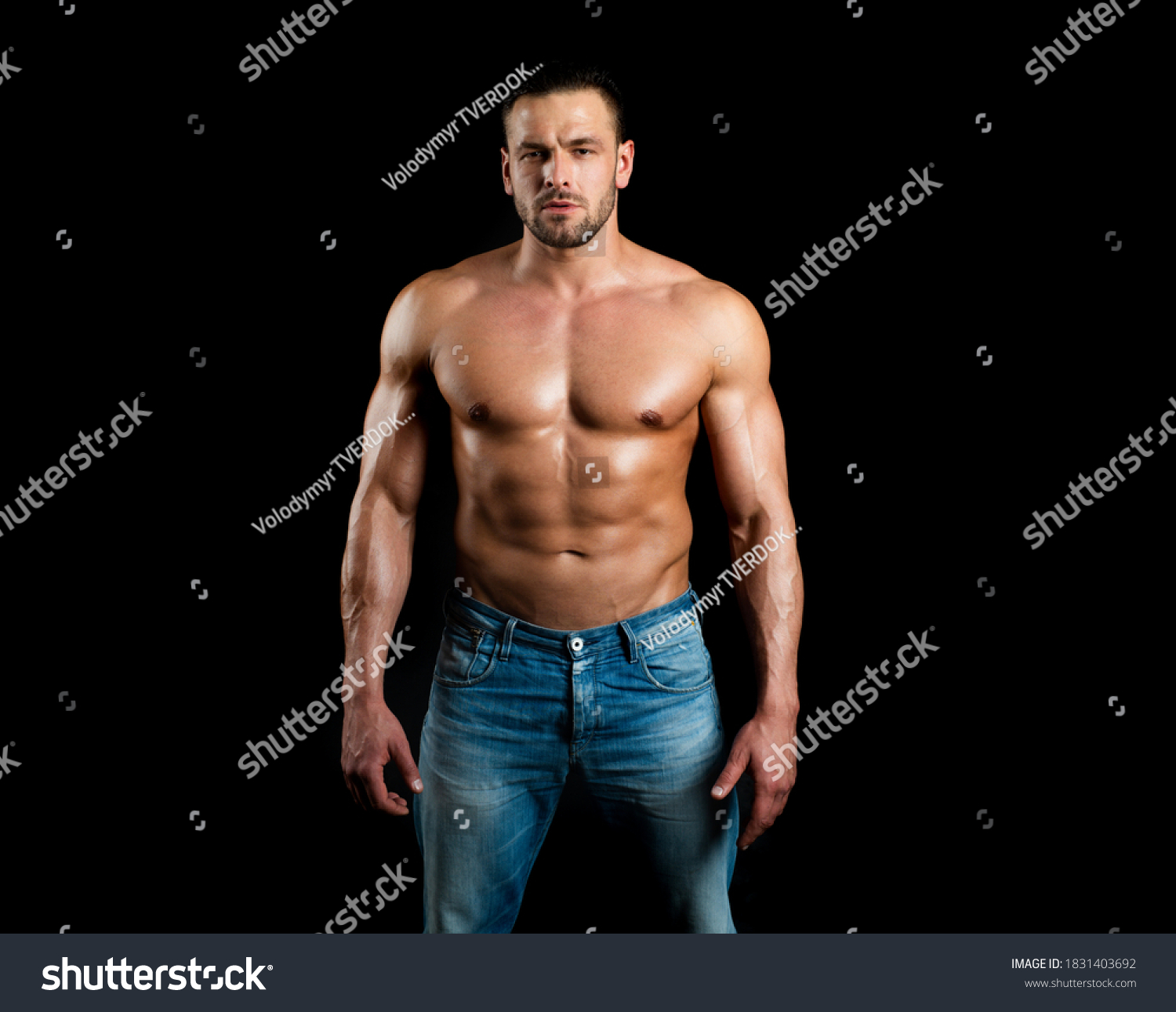 Topless Shirtless Male Model Naked Bodybuilder Foto Stok Shutterstock