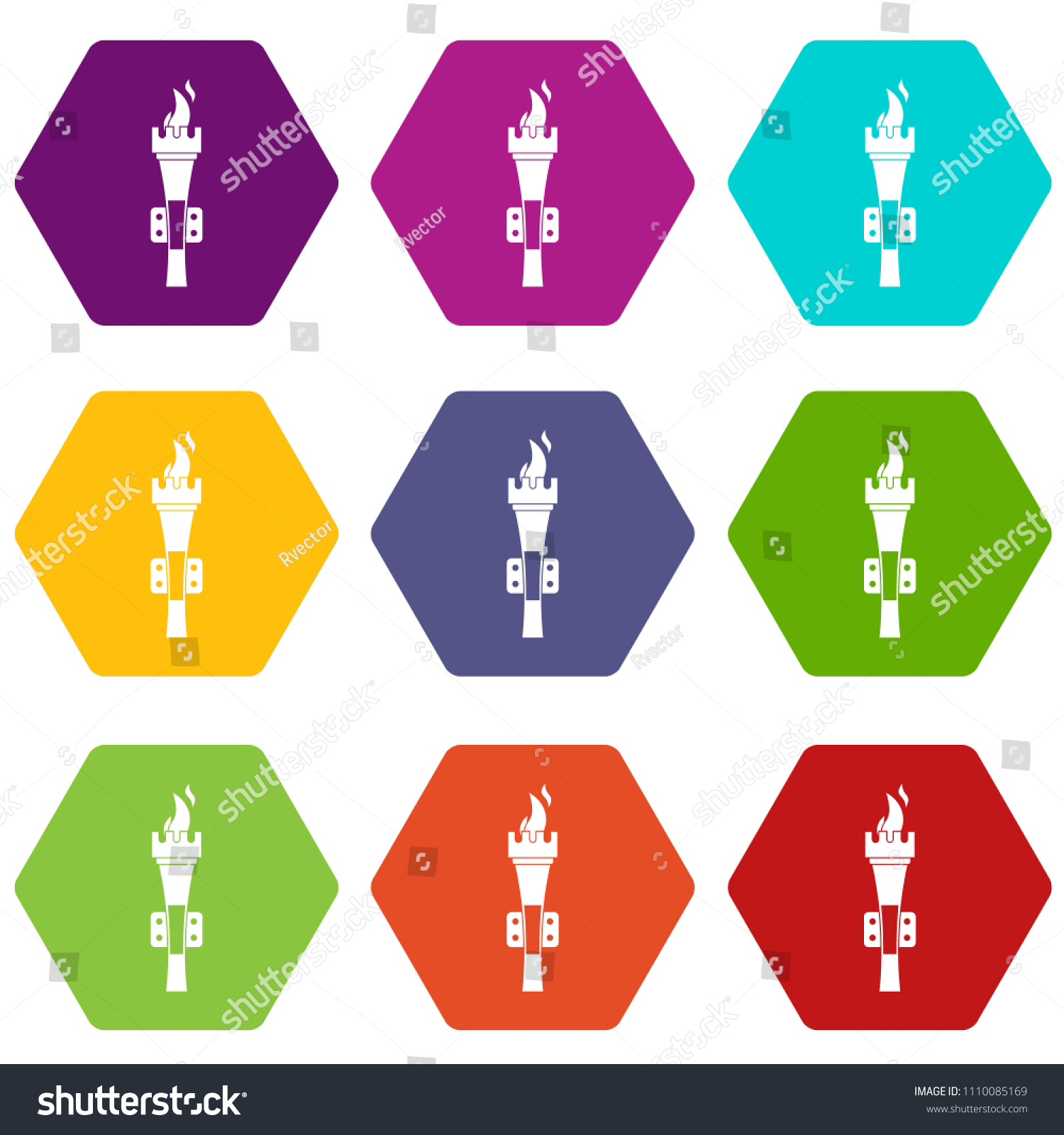 Torch Icon Set Many Color Hexahedron Isolated On White Illustration Torch Icon Set Many Color Hexahedron Isolated On White Illustration