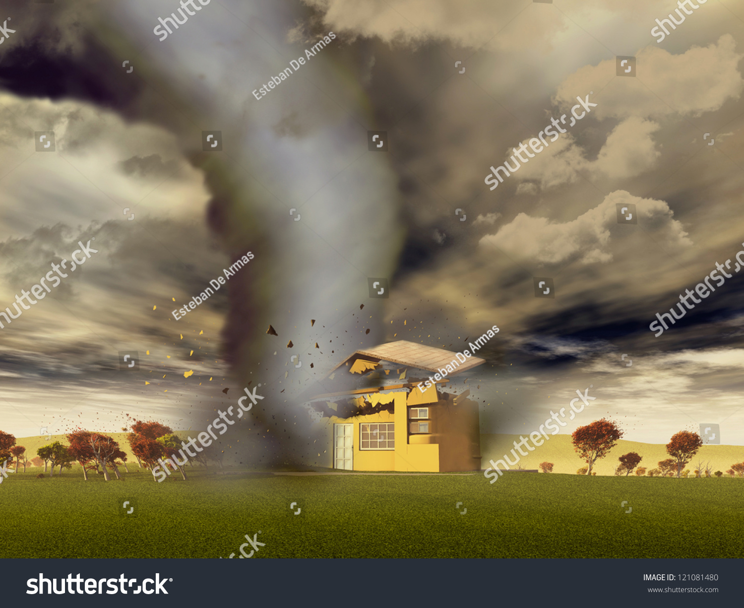 Tornado Destroying A House Stock Photo 121081480 : Shutterstock