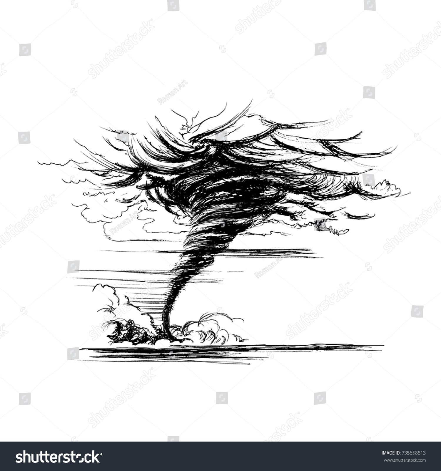 Tornado Sketch Handdrawn Style Isolated On Stock Illustration 735658513