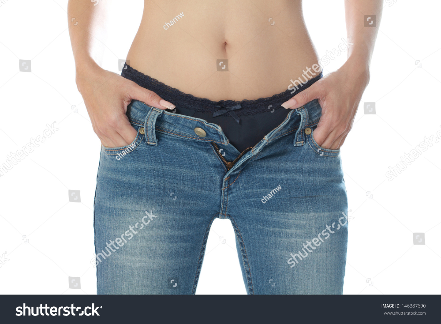 Torso Female In Black Underwear Take Off Jeans Iso