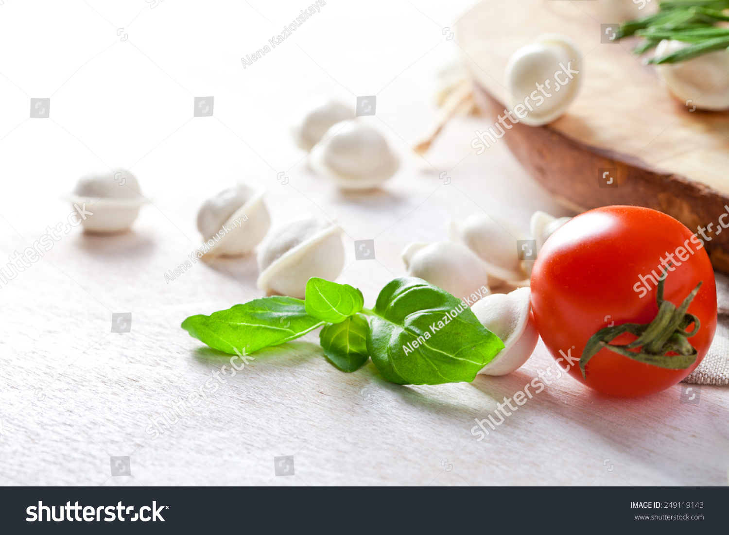  White Classic  Template Design Featuring Tortellini and Vegetables on White Wooden