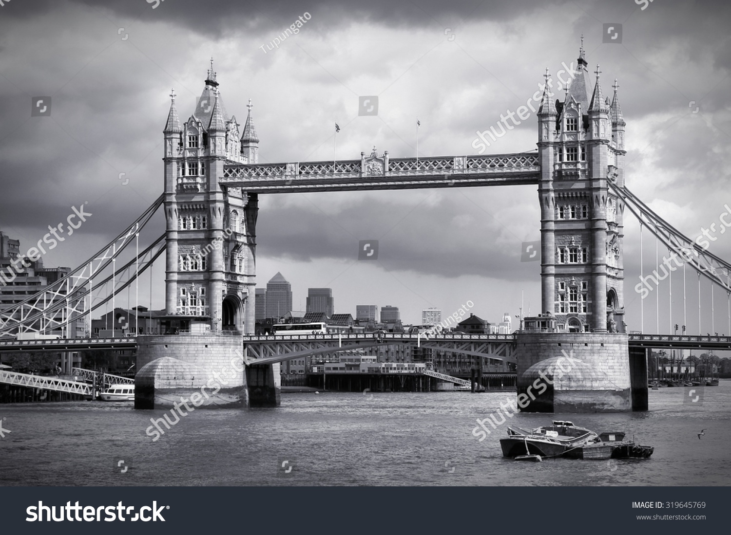 Tower Bridge In London. Black And White Retro Style. Stock Photo ...