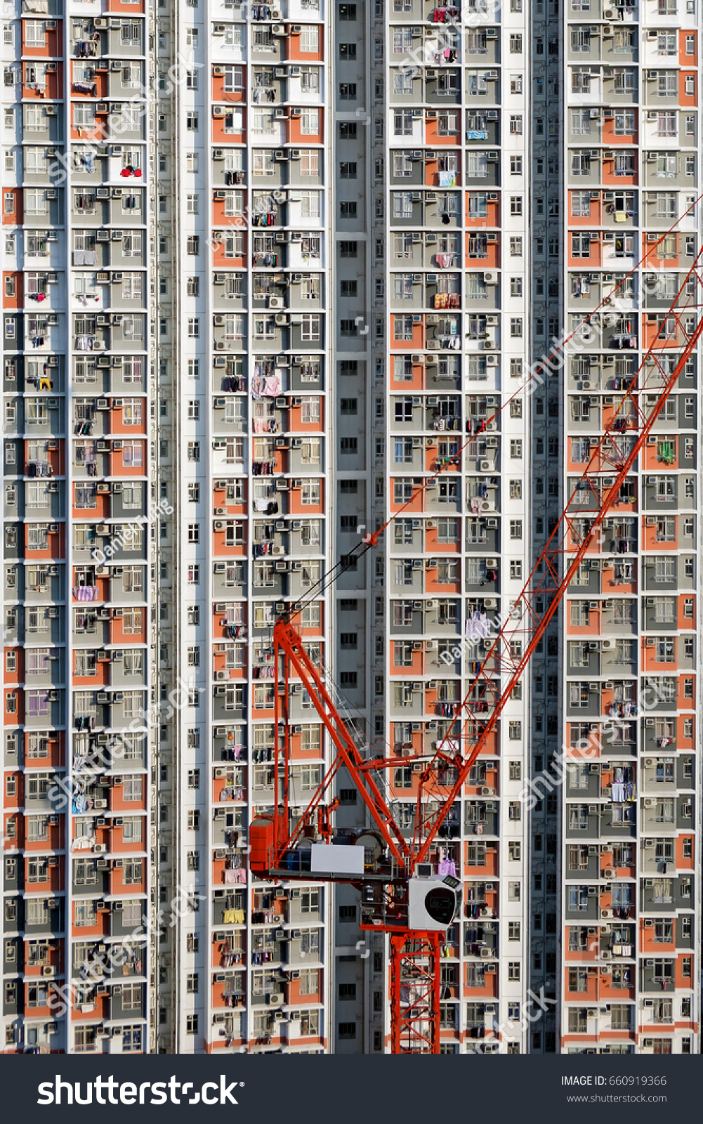 Tower Crane On Background Buildings Hong Stock Photo 660919366