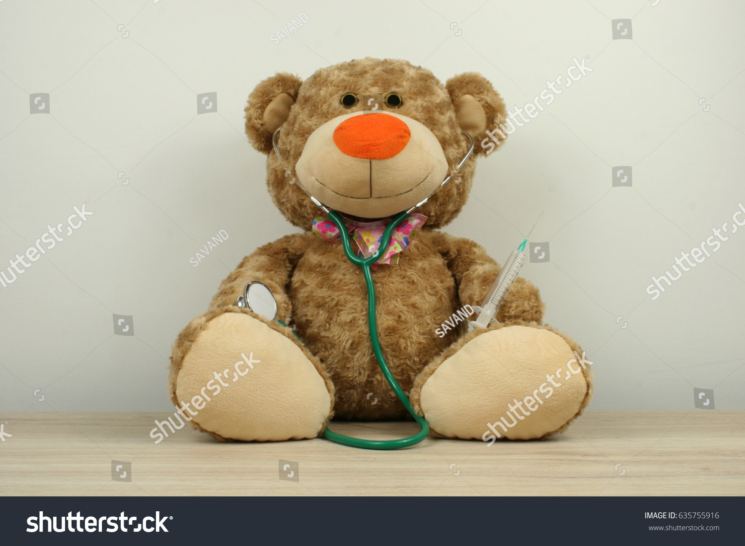 Toy Bear Stethoscope Syringe Pediatrician Stock Photo 635755916 ...