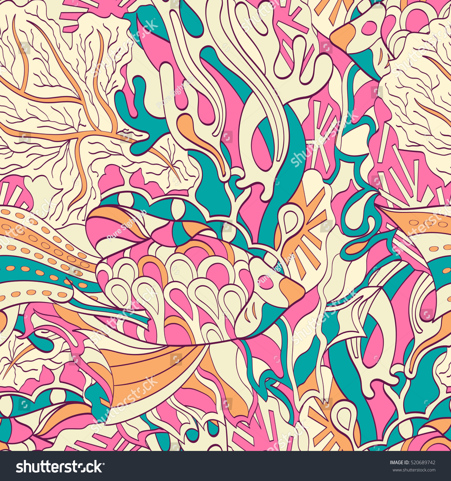 Tracery seamless pattern Mehndi design Ethnic colorful doodle Tracery seamless pattern Mehndi design Ethnic colorful doodle texture Curved doodling background Vector
