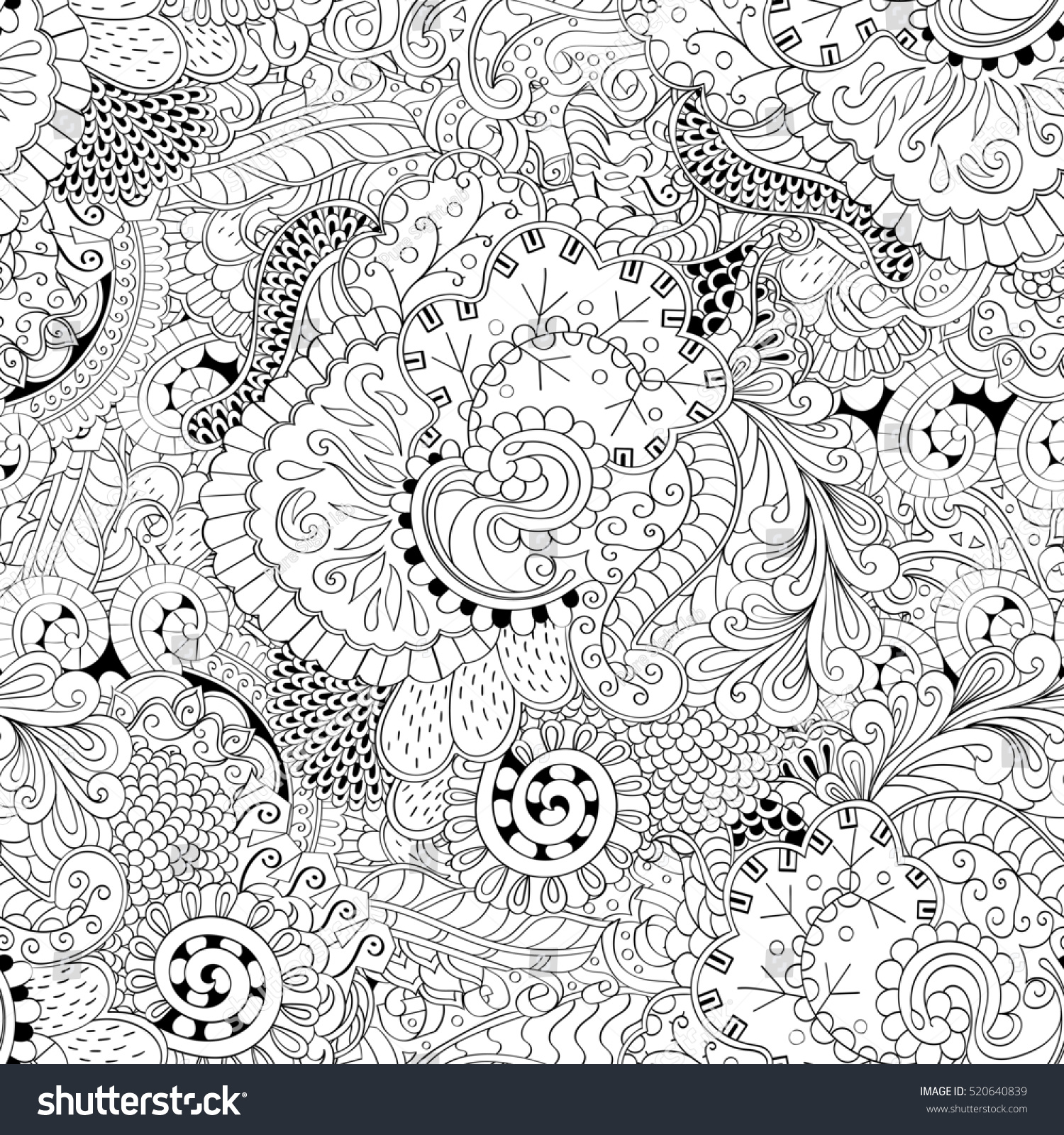 Tracery seamless calming pattern Mehndi design Ethnic monochrome ID