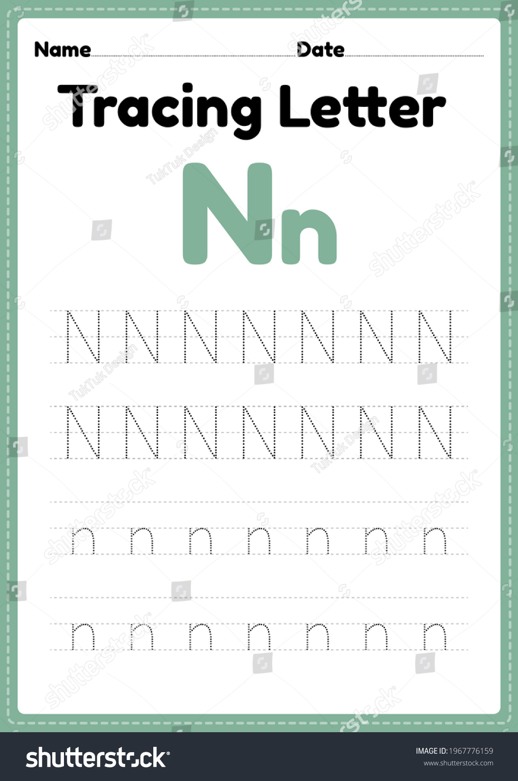 tracing letter n alphabet worksheet kindergarten stock illustration 1967776159 shutterstock