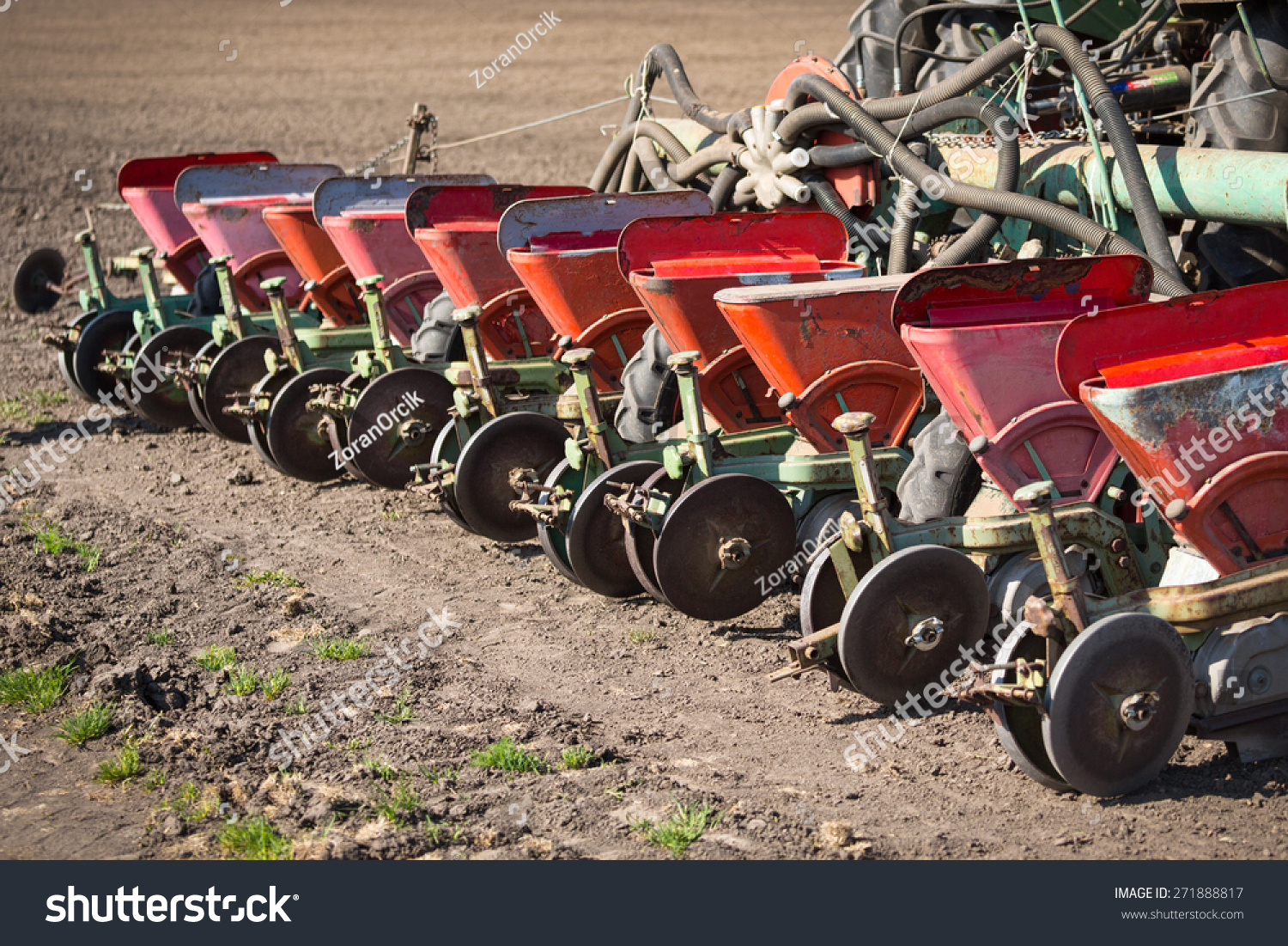 Tractor And Seeder Planting Crops On A Field Stock Photo 271888817 ...