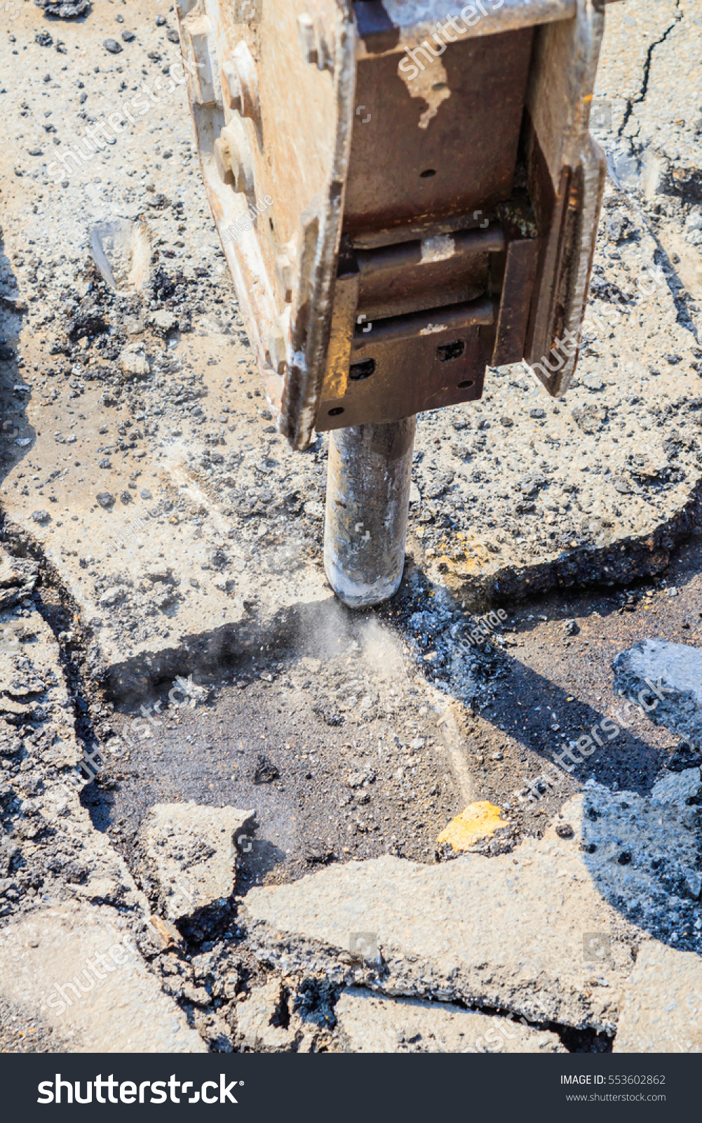 Tractor Drill Cement Floor Excavator Breaking Stock Photo Edit
