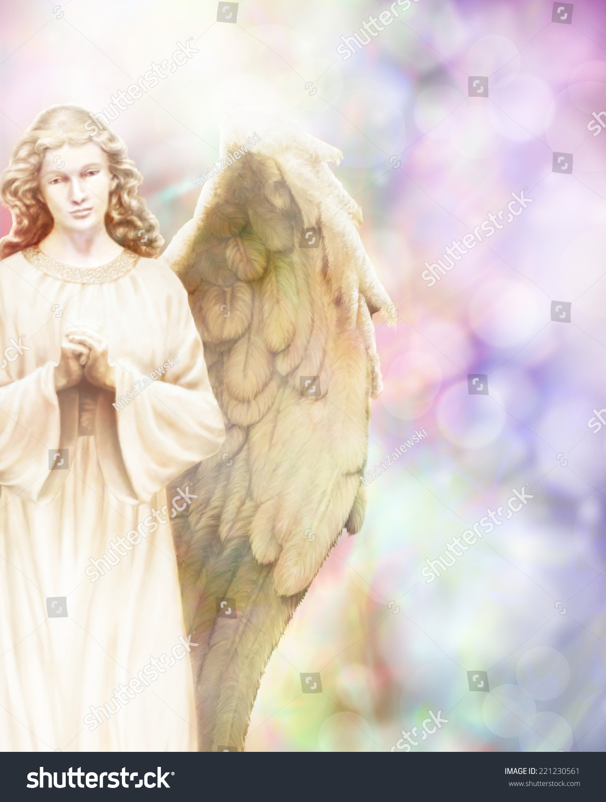 Traditional Angel Illustration On Pastel Bokeh Stock Photo 221230561 ...