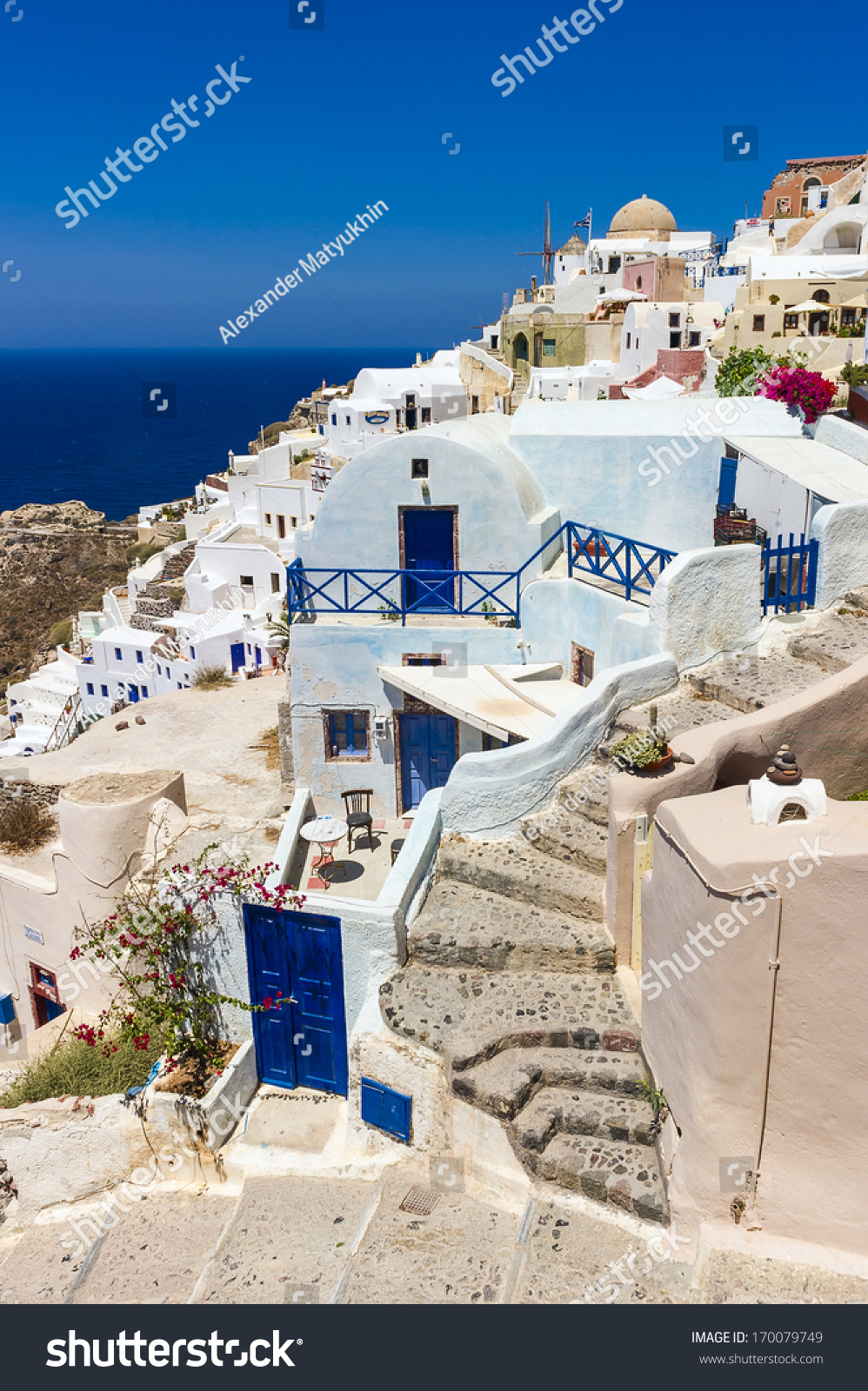 Traditional Blue And White Buildings Of Santorini, Greece Stock Photo ...