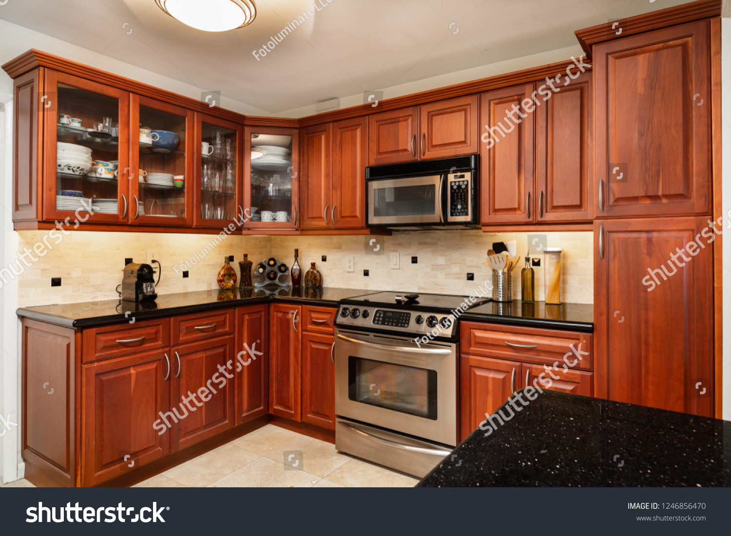 Traditional Cherry Wood Cabinet Home Kitchen Stock Photo Edit Now