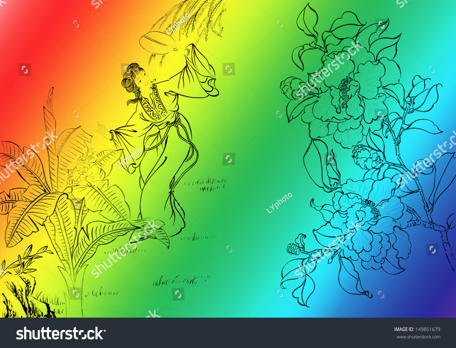 traditional-chinese-painting-rainbow-freehand-sketchingnatureflower