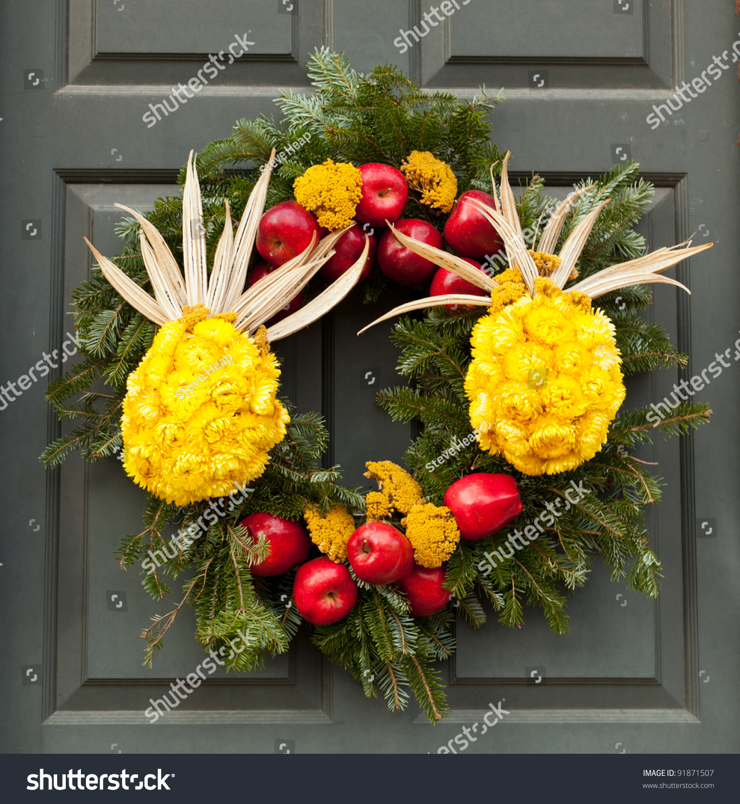Traditional Design Christmas Wreath Attached Front Stock Image