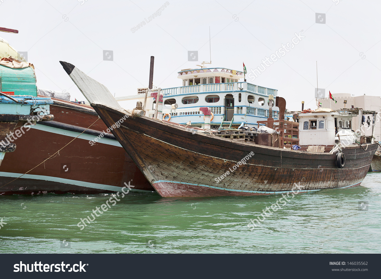 Traditional Dhows, Cargo Carrying Boats, Moored At Dubai Creek, United ...