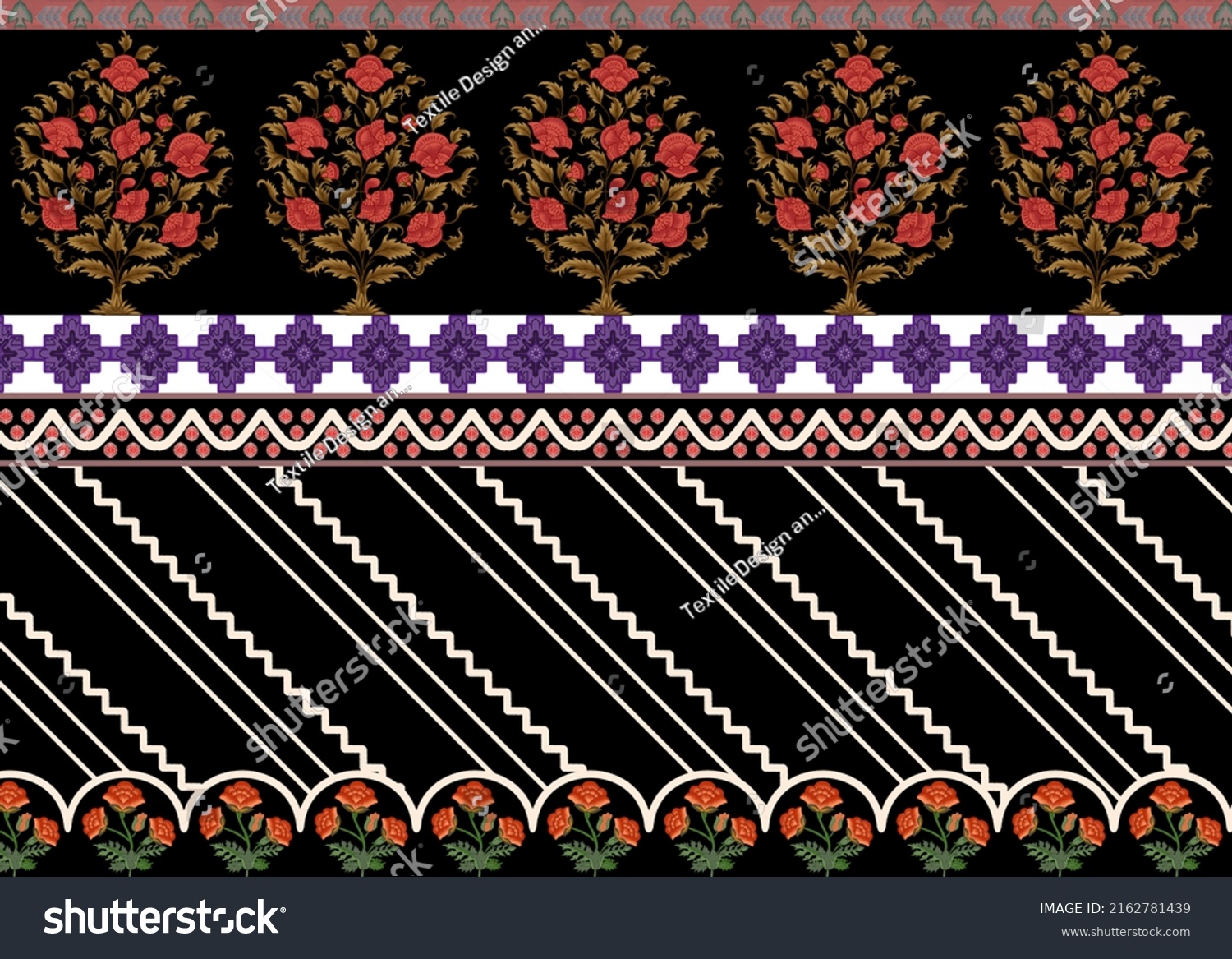 Traditional Ethnic Geometric Shapes Border Mughal Stock Illustration ...