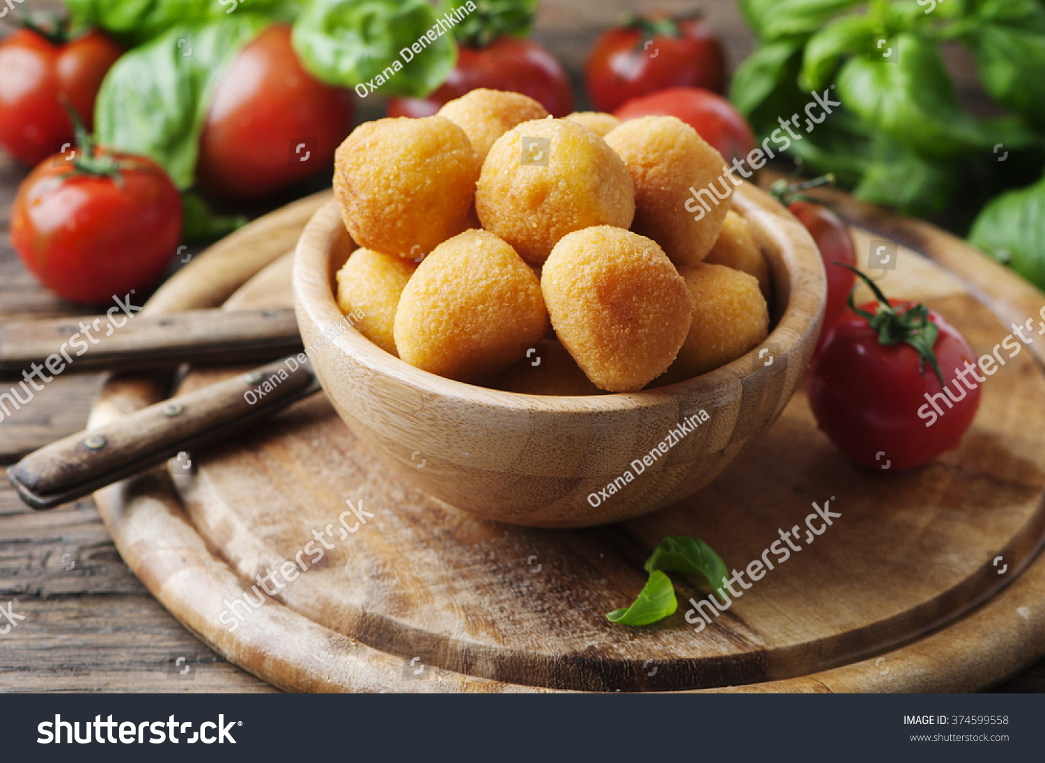 Traditional Italian Fried Balls Mozzarella Selective Stock Photo