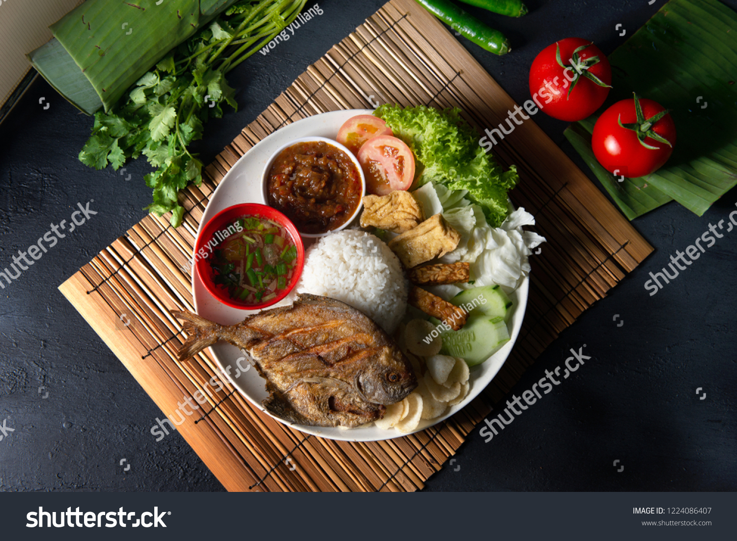 Traditional Malay Indonesian Fried Pomfret Fish Stock Photo Edit Now 1224086407