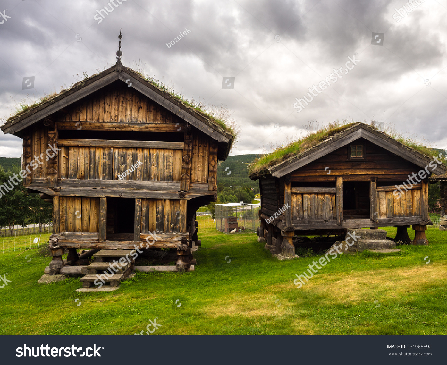 Traditional Norwegian Architecture Grass On Roof Stock Photo 231965692 ...