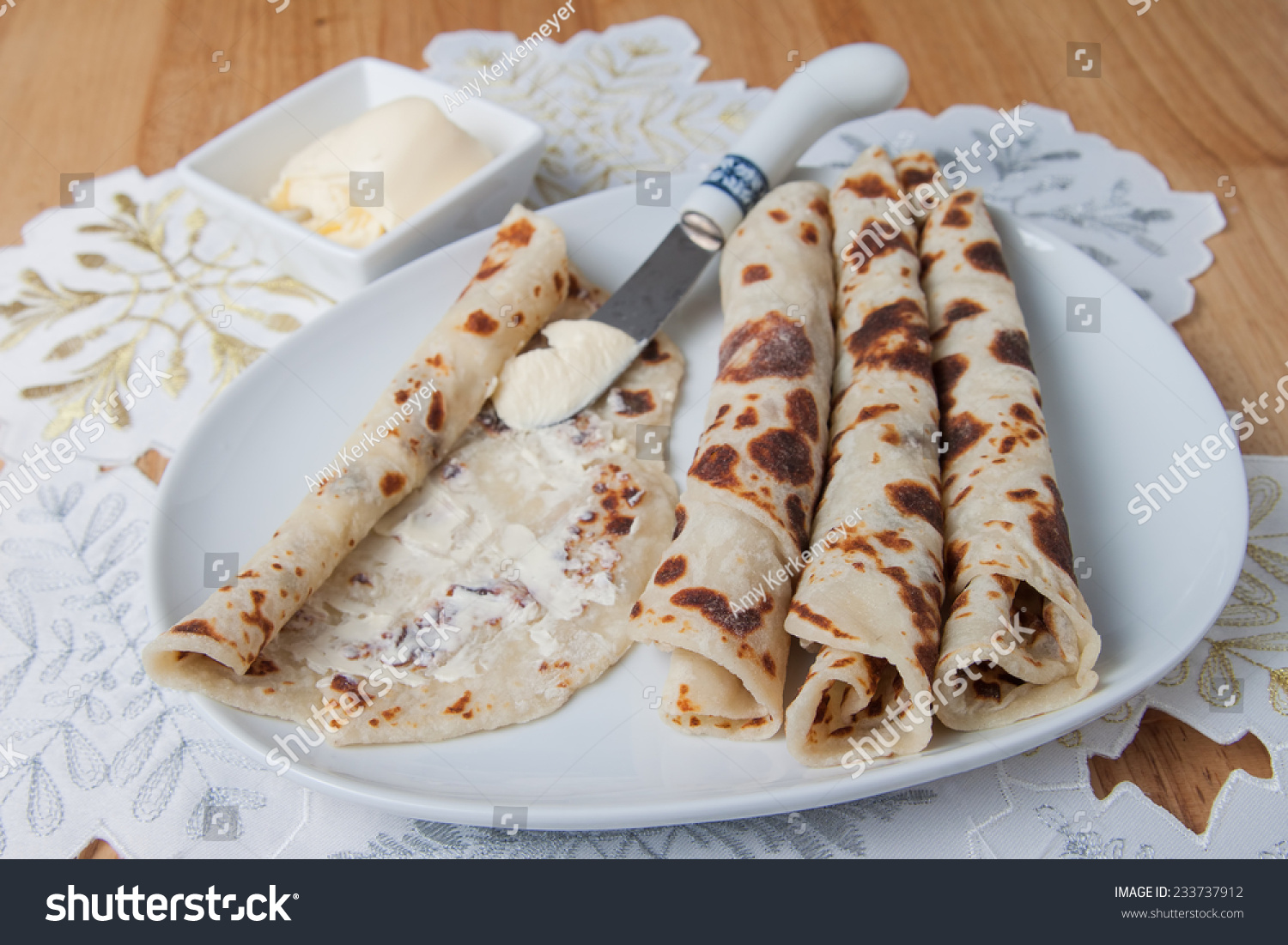 Traditional Norwegian Holiday Lefse Served Butter Stock Photo 233737912 