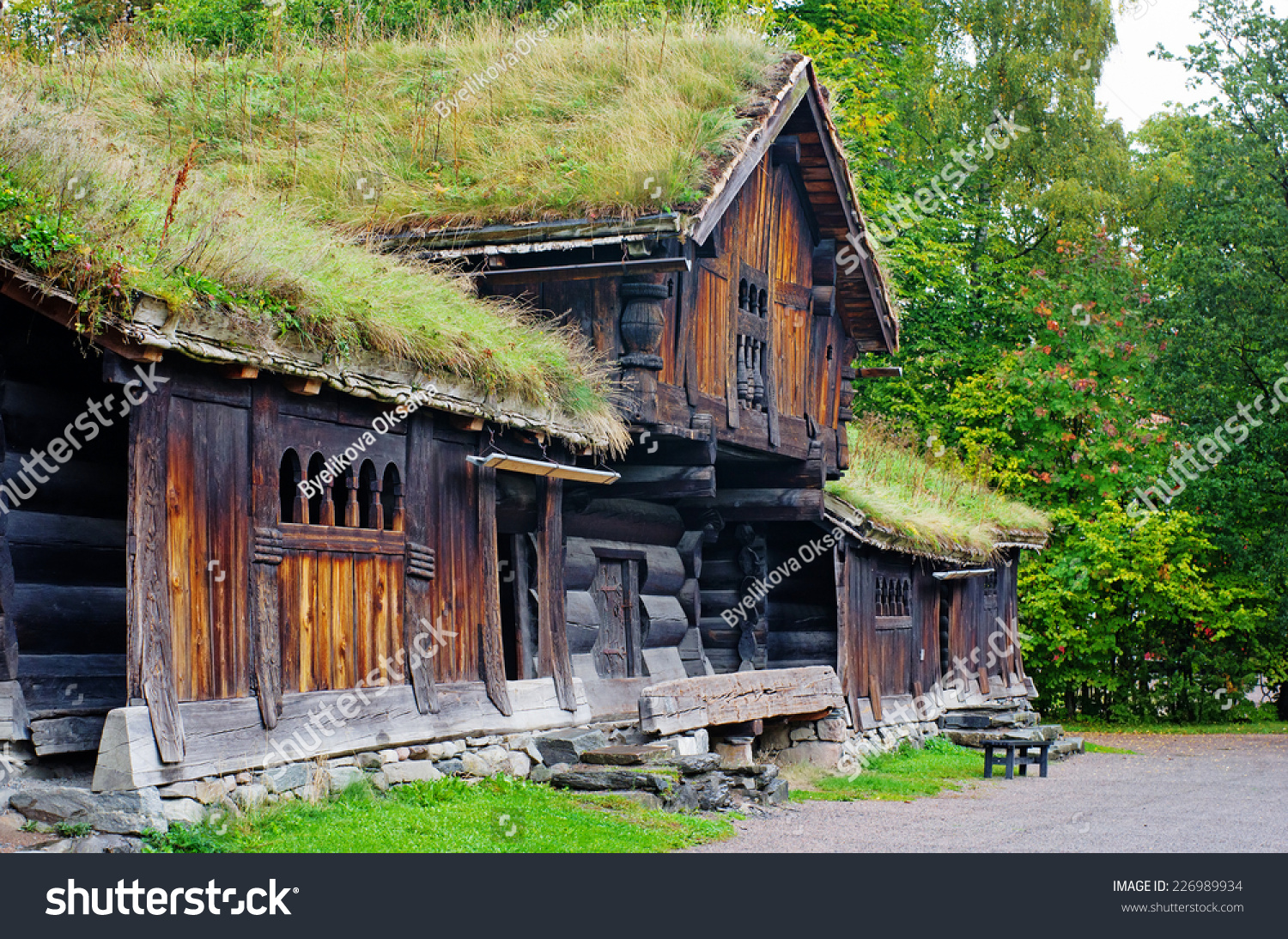 Traditional Norwegian House Grass Roof Norwegian Stock Photo 226989934 ...