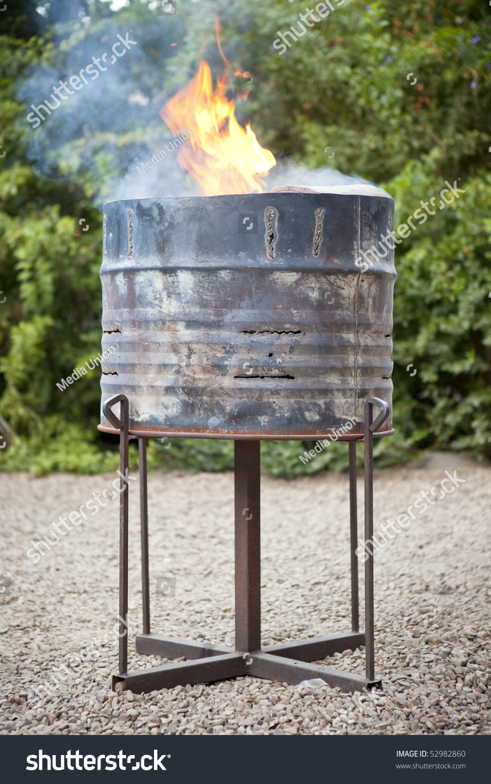 Traditional Oildrum Fireplace On Stand Portrait Stock Photo Edit