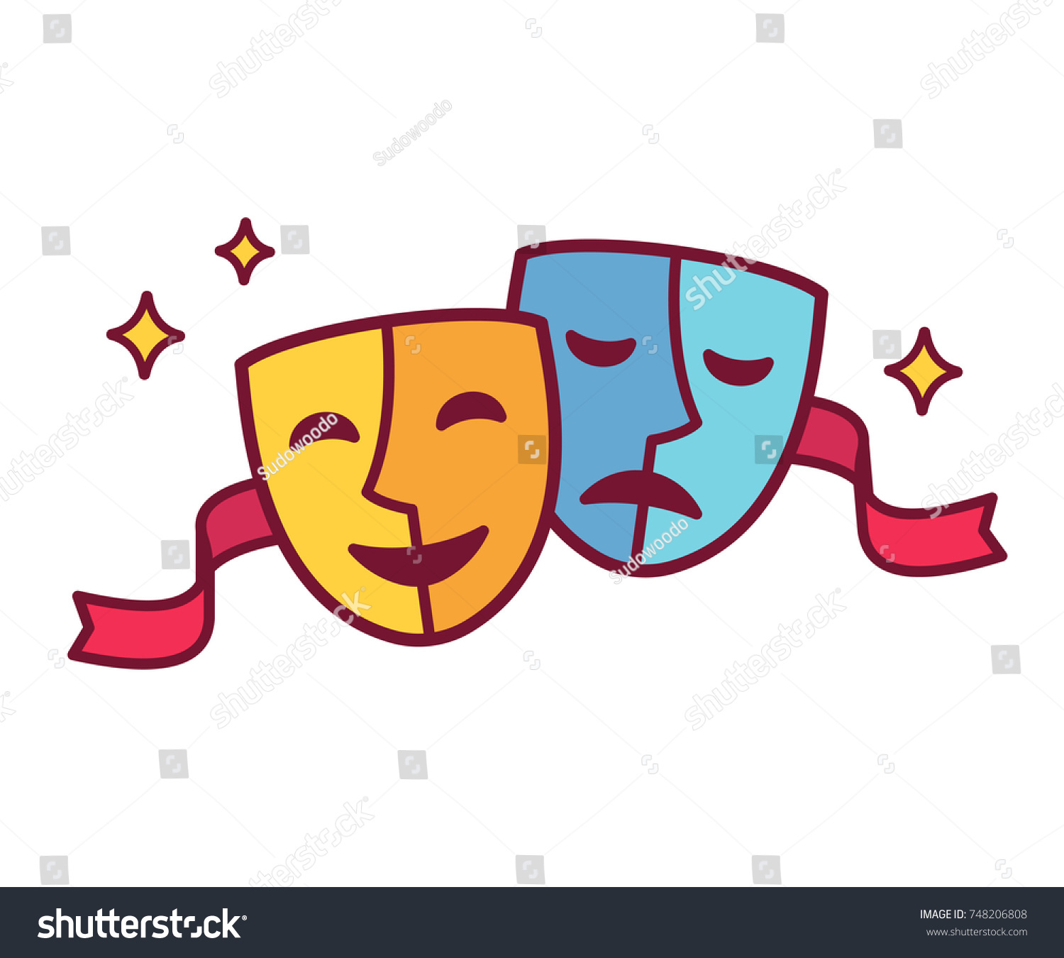 Traditional Theater Symbol Comedy Tragedy Masks Stock Illustration ...