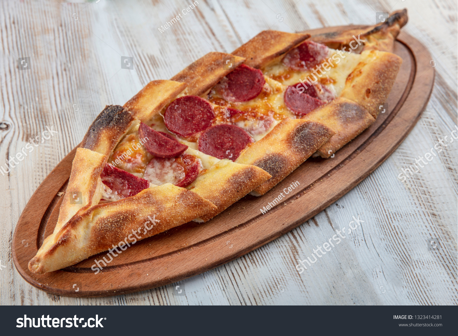 Traditional Turkish Pita Turk Pidesi Sucuk Stock Photo 1323414281 ...