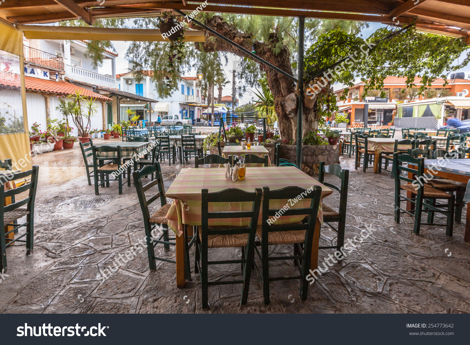 Traditional Village Eatery Terrace Wooden Tables Stock Photo (Edit Now ...