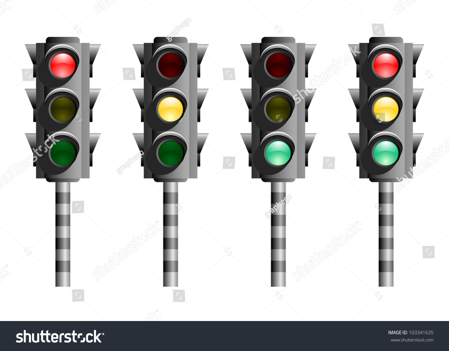 Traffic Lights Or Stop Lights (Road Signal) With Red, Yellow And Green ...