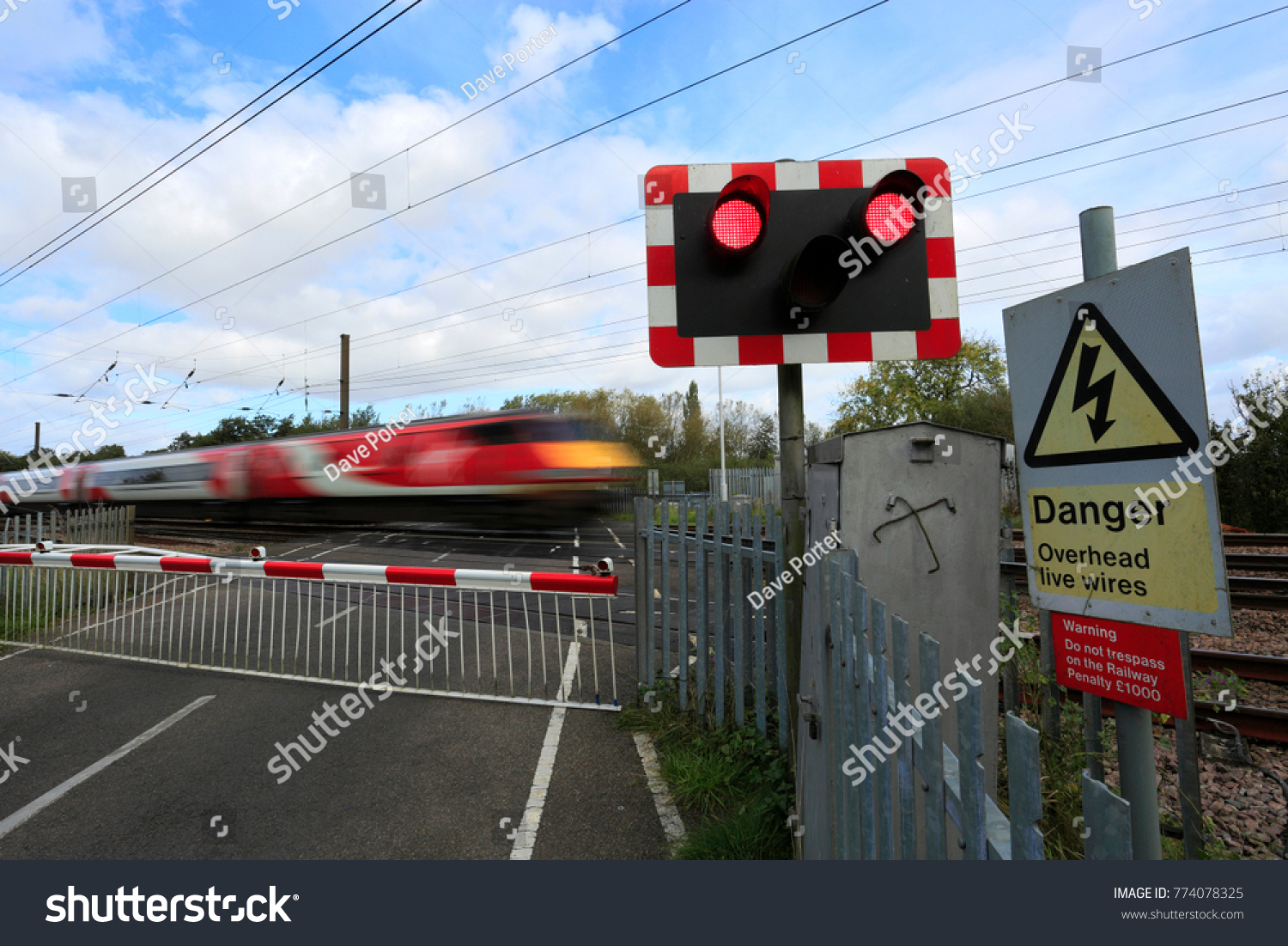 Train Passing Red Lights Unmanned Level Stock Photo Edit Now