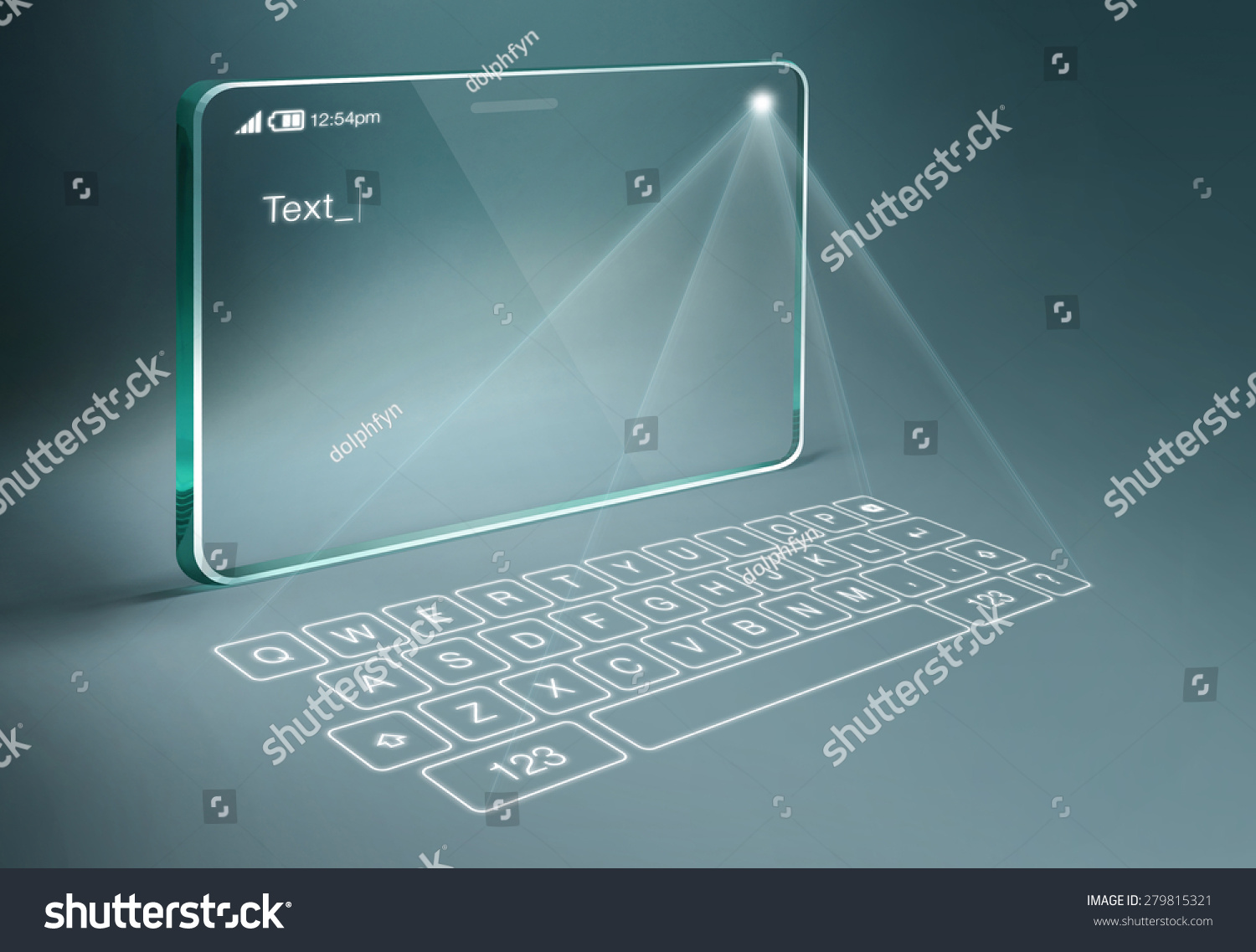 Transparent Tablet Digital Virtual Keyboard Projection Stock Photo