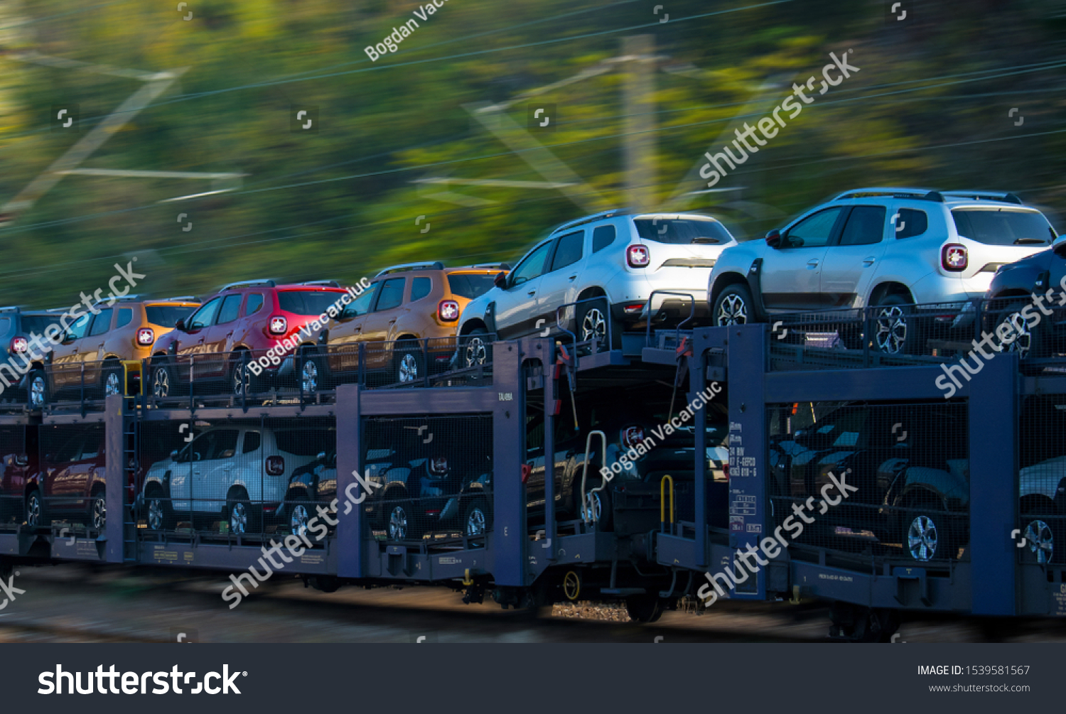 Transportation Cars By Train Autorack Cars Stock Photo (Edit Now ...