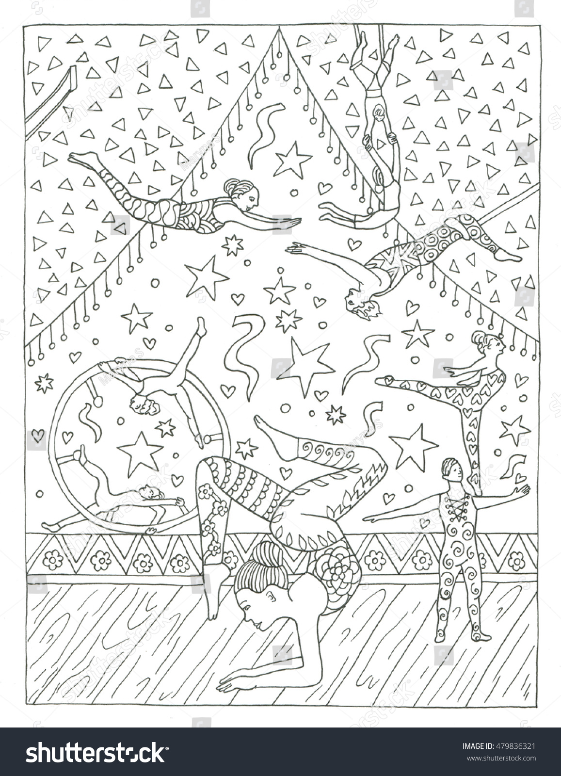 Trapeze Artists Circus Coloring Page Stock Illustration 479836321