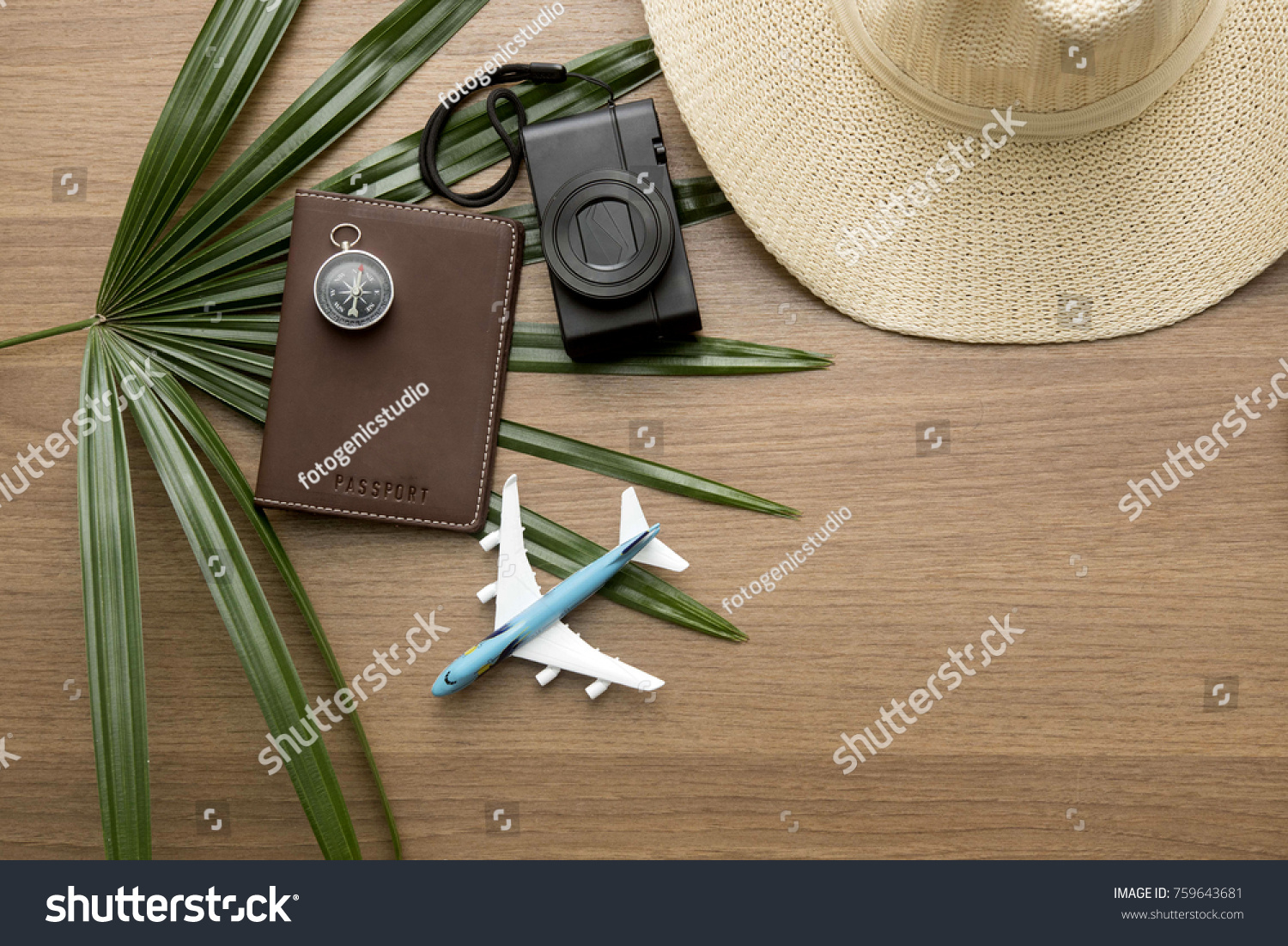 Travel Accessories On Wooden Desk Background Stock Photo Edit Now