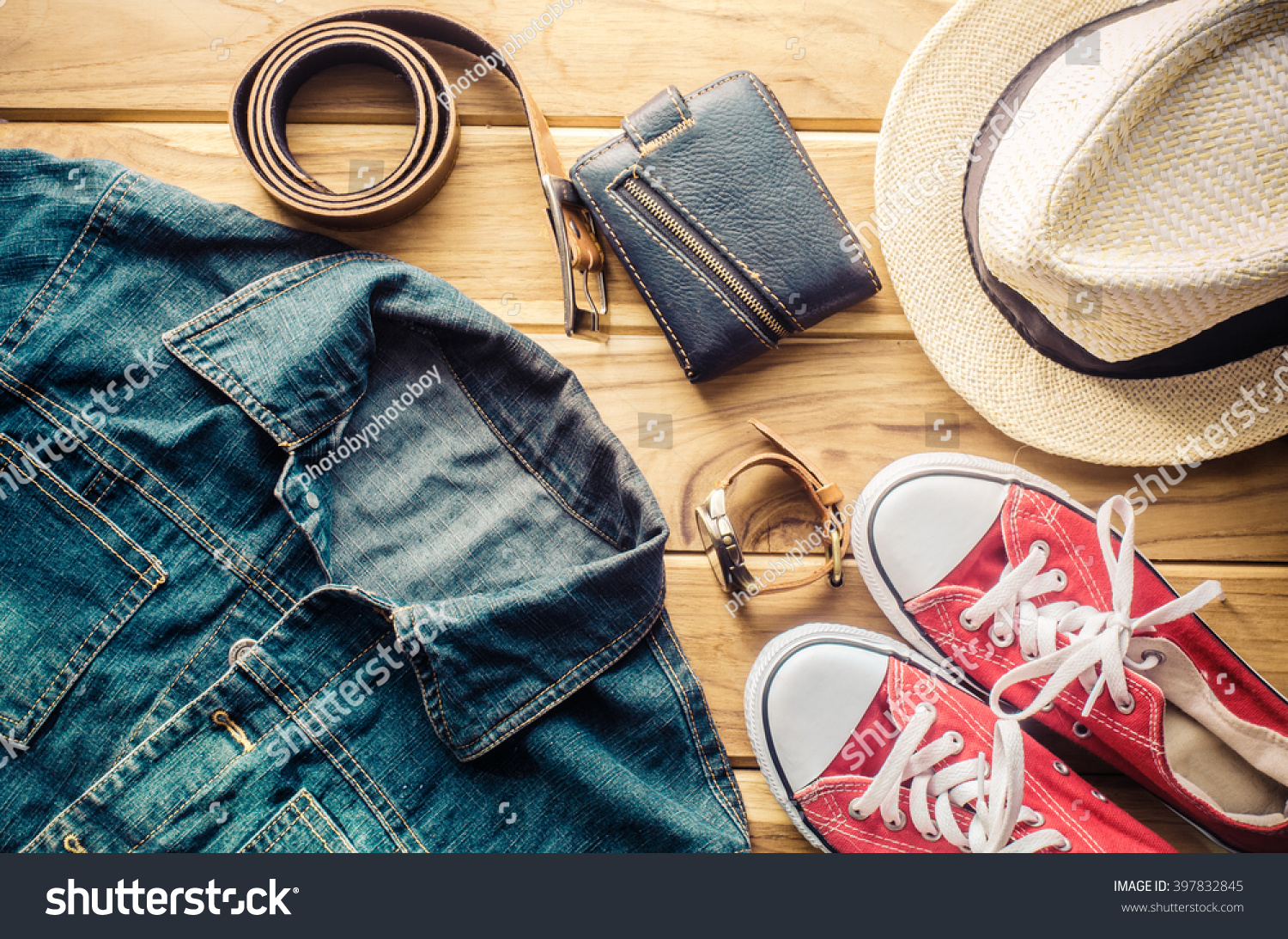Travel Clothing Accessories Apparel Along For The Trip Stock Photo ...