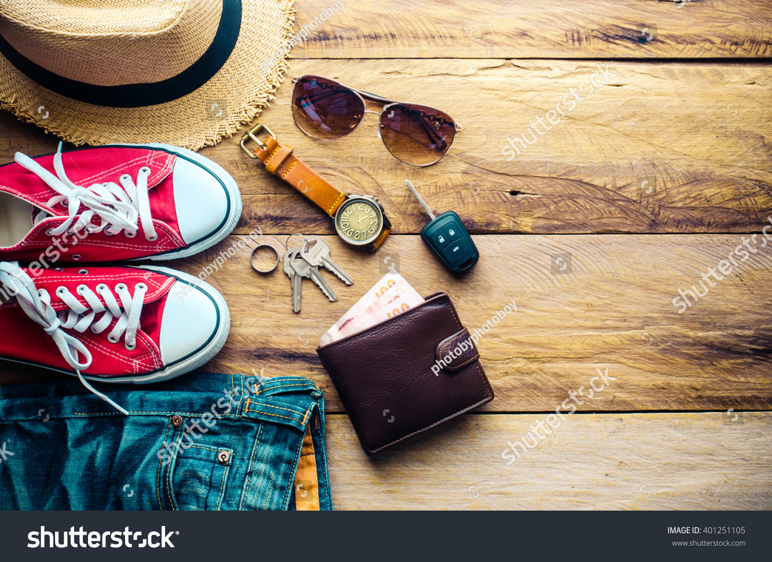 Travel Clothing Accessories Apparel Along For The Trip Stock Photo ...