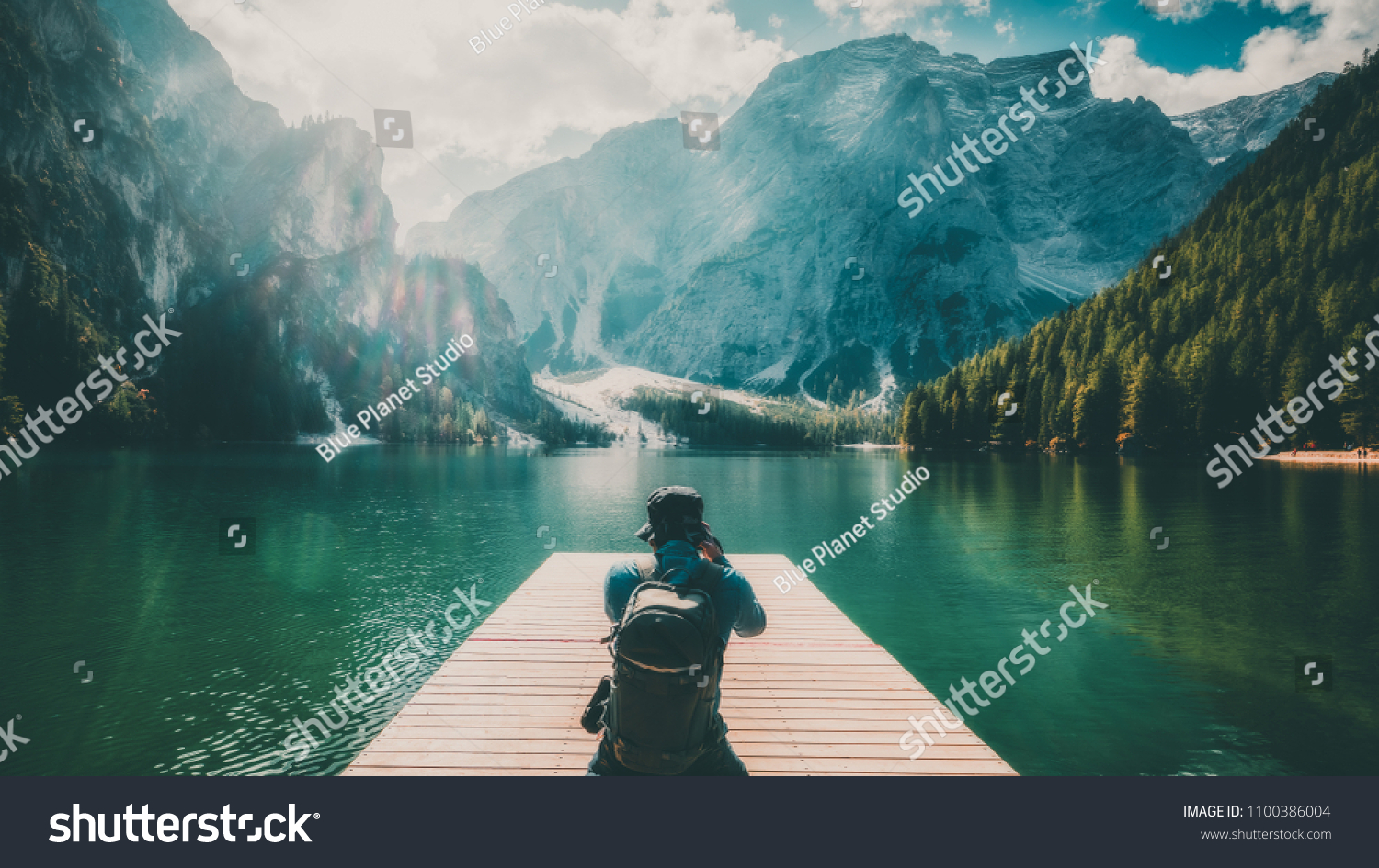 Travel Hiker Taking Photo Lake Braies Stock Photo 1100386004 | Shutterstock