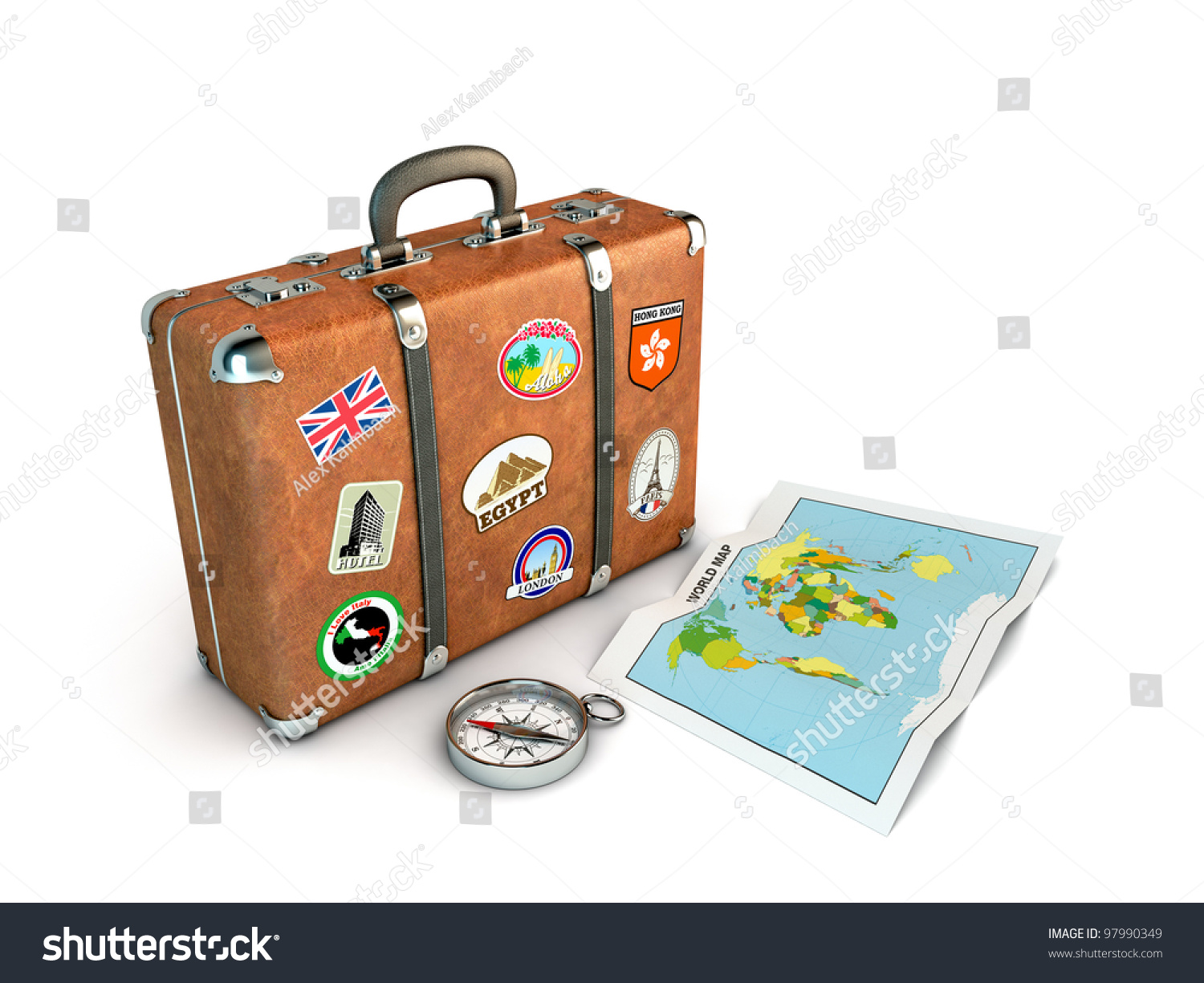 Travel Suitcase Compass World Map Computer Stock Illustration 97990349