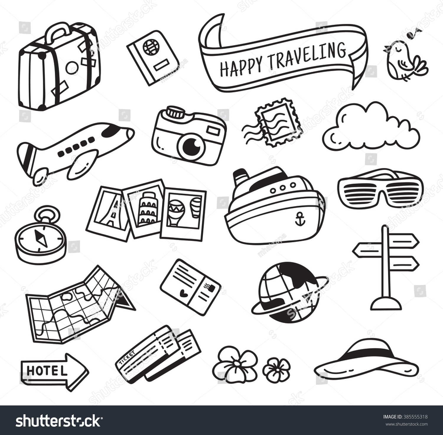 Travel Themed Doodle Isolated On White Stock Illustration 385555318 ...