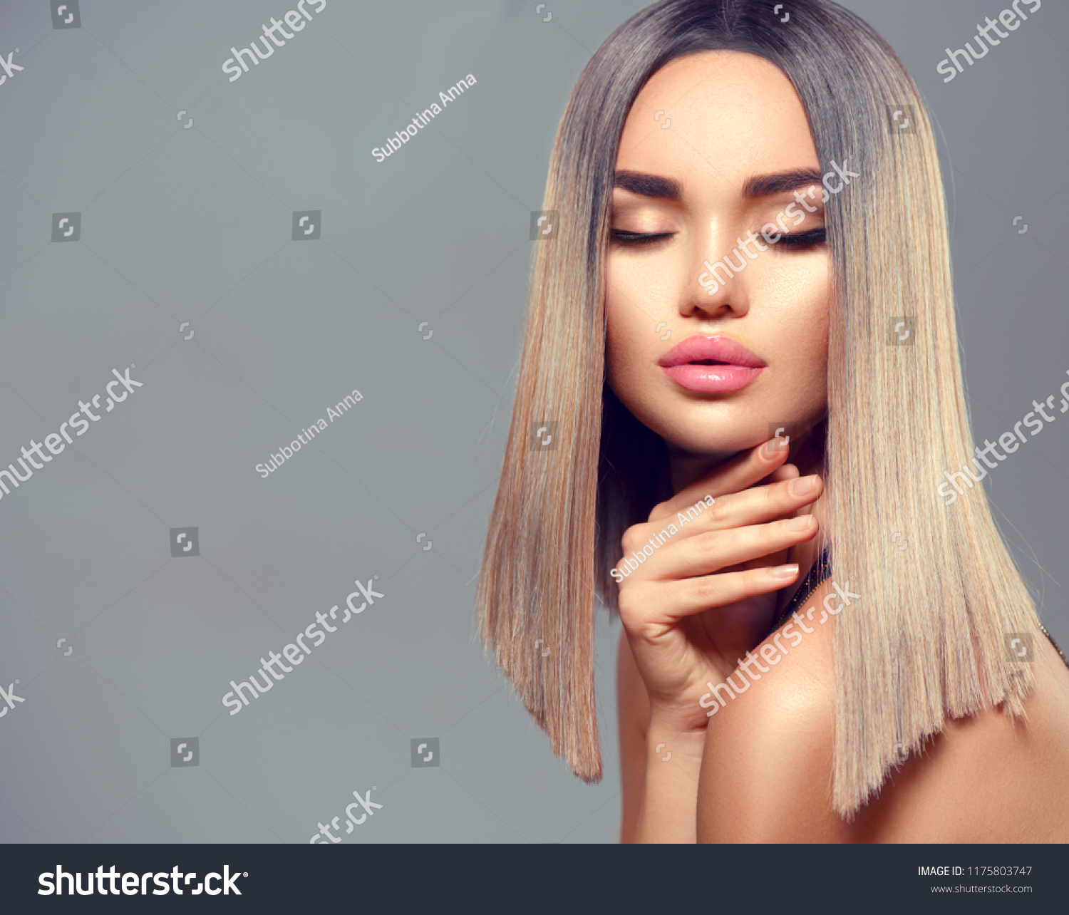 Trendy Fashion Hairstyle Haircut Ombre Dyed Stock Photo