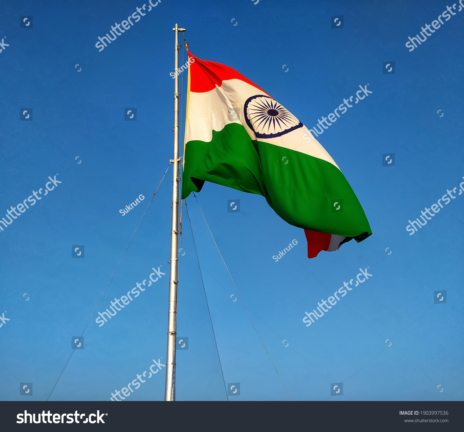 Tricolour Indian National Flag Hoisted Stock Photo 1903997536 