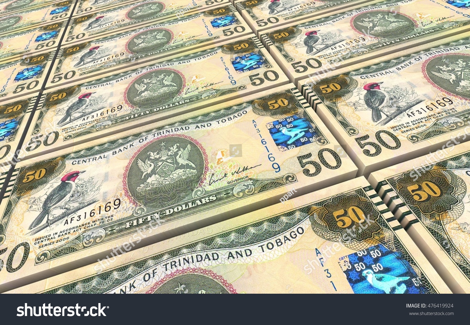 Trinidad Tobago Dollar Bills Stacks Background Stock Illustration